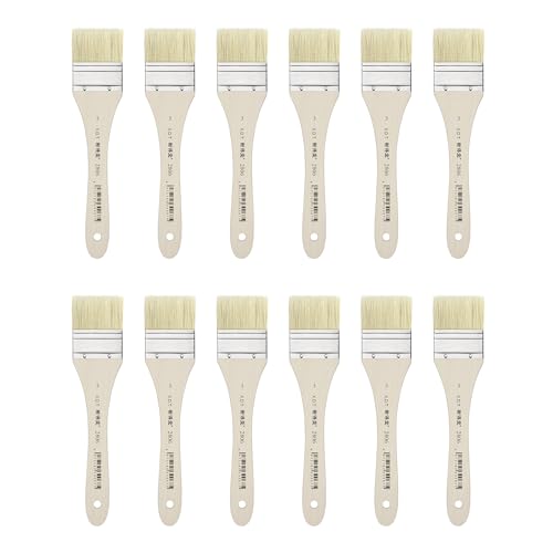 XDT#2806 Hake Artist Paint Brush 12 Piece Set #1.57in, Hog Bristle Flat Brushes for Painting, Acrylic Oil Watercolor - size: #3 12Pc Set
