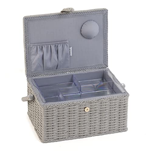 Hobby Gift Medium Sewing Box Organiser, Fabric Covered Storage Box with Handle, Internal Tray, Pin Cushion and Pocket for Sewing, Quilting and Knitting Supplies - color: Wild Flowers