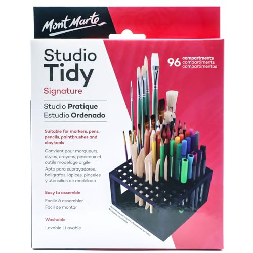 Mont Marte Studio Tidy 2 Pack. 96 Hole Plastic Pencil & Brush Holder for Paint Brushes, Pencils, Markers, Pens and Modeling Tools. Provides Excellent Art Studio Organization.