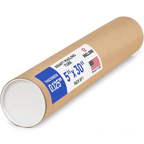 5" x 30" Reinforced Kraft Paper Mailing Tube, Pack of 1 Tube with 2 Caps – Secure USPS Approved – Cardboard Poster Mailer for Shipping and Storing of Prints, Artwork, Posters, or Documents