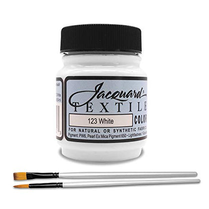 Moshify Jacquard Products White Textile Color Fabric Paint Made in USA - JAC1123 2.25-Ounces - Bundled Brush Set - size: 2.25 Ounce (Pack of 1)