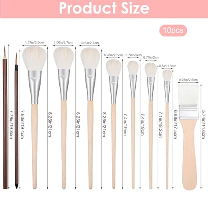 10pcs Mop Brush for Acrylic Painting, Pottery Glazing Brushes, Goat Hair Mop & Blending Brushes for Pottery, Acrylic, Watercolor, Oil - Soft Bristle Artist Tools for Glazing, Detailing, and Finishing