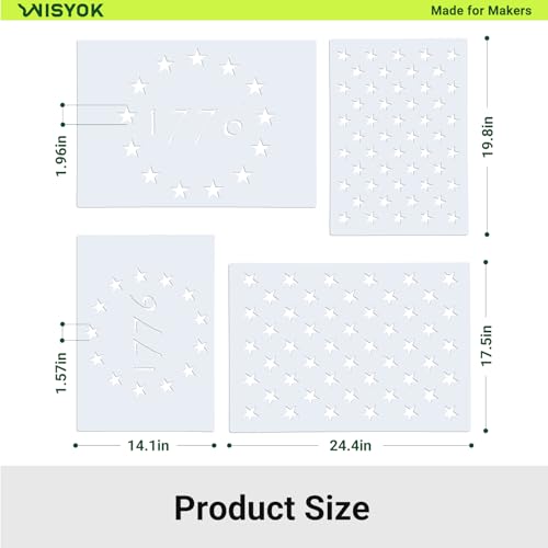 WISYOK 4Pcs American Flag 50 Star Stencil Templates, 4 Sizes American Flag Templates, Ideal for DIY Crafts Design, Independence Day Project, American Flag Projects