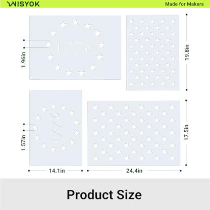WISYOK 4Pcs American Flag 50 Star Stencil Templates, 4 Sizes American Flag Templates, Ideal for DIY Crafts Design, Independence Day Project, American Flag Projects