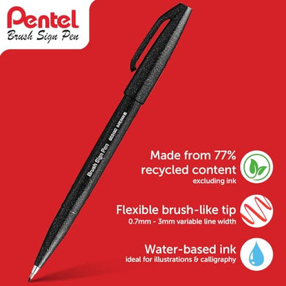 Pentel Brush Sign Pen Gift Set of 36 Pens - SES15C - Flexible Brush Nib - Ideal for Beginners & Professionals - Graphics, Illustrations, Calligraphy - In Wallet Gift Set Packaging