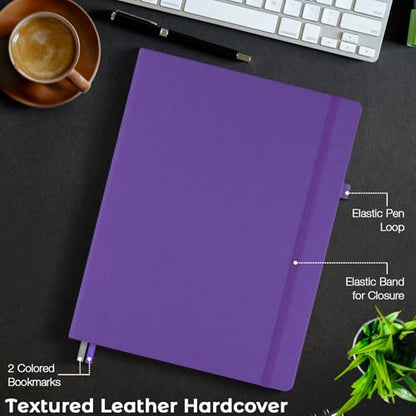 Blank Notebook, Hardcover Sketch Book, 8.5" x 11" Large Blank Journal, No Bleed Thick Paper Sketchbook for Drawing, Unlined Notebook Journal for Women Men, A4 Leather Sketchbook, Lay Flat, Purple - color: Purple