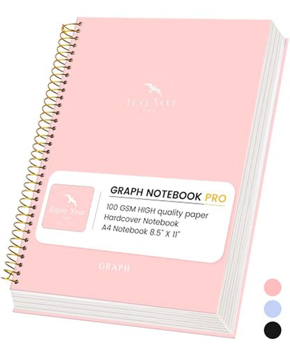 FLYING EAGLE 8.5 x 11 Large Graph Notebook Journal Spiral Graph Grid Notebook 210 Pages Hardcover Notebook Engineering Paper Notebook Graphing Notebook for Men Women, Pink - color: Pink, size: Graph
