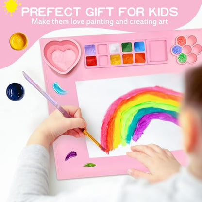 Silicone Painting Mat,20"X16"Large Silicone Art mat, Art Mat with Cup, Easy Clean up, Protects Surfaces Perfectly. for Paint, Color, Play with Clay/Play Dough.(Pink) - color: Pink