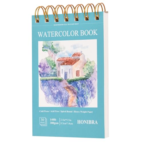 Watercolor Paper Pad 3.5"×5.5", Small Watercolor Sketchbook 140lb/300g, 30 Sheets Spiral Bound Art Journal for Drawing & Painting Gifts for for Artists - size: 3.5”×5.5“