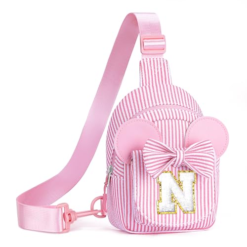 Gifts for Girls Kids, Initial Pink Small Crossbody Bag Sling Bag for Girl Kid Gift for Sister Daughter Birthday Letter Sling Bags for Girls Kids Birthday Gifts (Pink N) - color: Pink, style: N