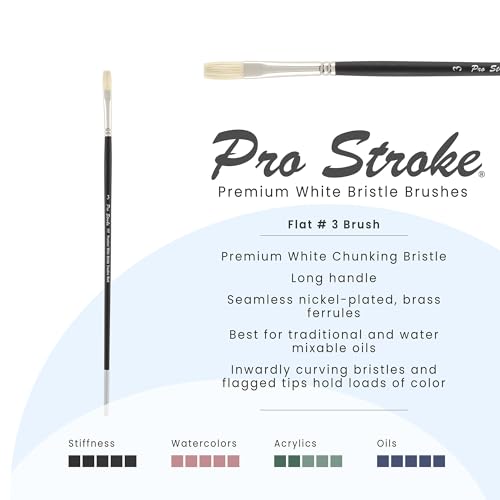 Creative Mark Pro Stroke Premium White Chungking Hog Bristle Artist Paint Brush - Flat # 3 - Natural Bristle Brush w/Great Control Suitable for Oils, Watercolors, Acrylics, Alkyds, Caseins - size: 3