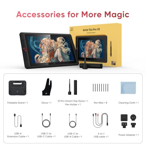 XPPen 16K Artist 15.6 Pro V2 Drawing Tablet with Screen | Full-Laminated Anti-Glare Glass, Adjustable Stand, 8 Shortcut Keys, for PC/Mac/Linux/Android - size: 15.6 inch