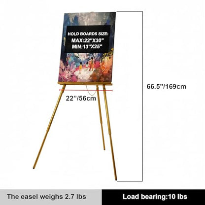 Falling in Art 65" A-Frame Tripod Easel Stand, Wooden Display Easel with Adjustable Canvas Holder, Floor Easel for Wedding Signs, Posters, Paintings, Artwork(Gold) 1 Pack - color: Gold-1 Pack