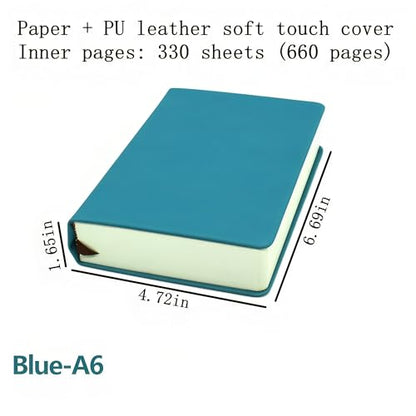 jooact Thick Sketchbook 660 Pages Notebook Soft Faux Leather Cover Journal 80GSM Paper Notepad Drawing Book Memo Writing Sketch Pad Diary Notebook - color: Blue, size: A6