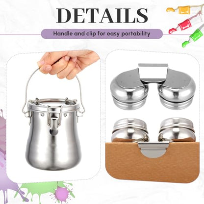 2 Pcs Paint Brush Cleaner Set Stainless Steel Double Dipper Palette Cup Paint Brush Portable Washer Holder for Oil Cleaner Kits(Drum Shape,Large) - size: Large