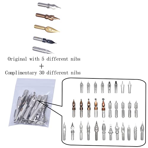 Calligraphy Oblique Dip Pen Holder Set, Wooden Pen Handle with 35 Stainless Steel Pen Nib Manga Dip Pen Kit for Drawing Comic Hand Lettering Signing, Black - color: Black