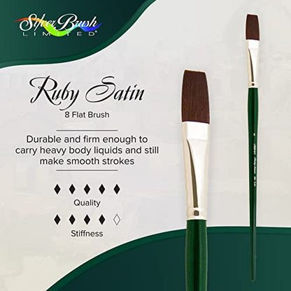 Silver Brush 2501-8 Ruby Satin Long Handle Synthetic Brush, Flat, Size 8 - size: Size 8