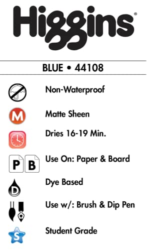 Higgins Dye-Based Drawing Ink, Blue, 1 Oz Bottle (44108) - color: Blue