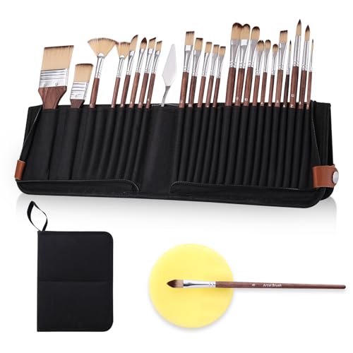 26-Piece Brush Set,Travel Watercolor Brushes, Includes Flat Brushes, Fan Brushes, Cat's Tongue Brushes, and Palette Knives.Suitable for Oil Painting and Watercolor Painting.