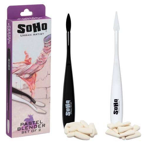 SoHo Urban Artist Pastel Blender Knife - Set of 2-1 Pack - Soft Pastel Blending Tools w/ 20 Mixed Foam Covers - Oval & Pointed Applicator
