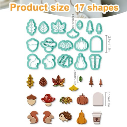 17Pcs Autumn Polymer Clay Cutters Maple Leaves Pumpkins Clay Earrings Cutters for Adults Polymer Jewelry Cutter for Earrings Making Birthday Party DIY Supplies - style: Autumn