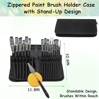 Paint Brushes Set of 18 Pcs with Palette Knife and Sponge, Artist Professional Painting Kit for Acrylic, Oil, Watercolor, Gouache, Include Art Organizing Bag (Black)