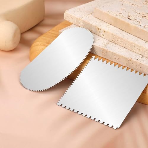 GSHLLO 2 Pcs Stainless Steel Pottery Scraper Set Serrated Clay Rib Tool Metal Square Ceramic Tool Clay Cutter Scraper Ceramic Sculpture Modeling Tools Pottery Texturing Tools