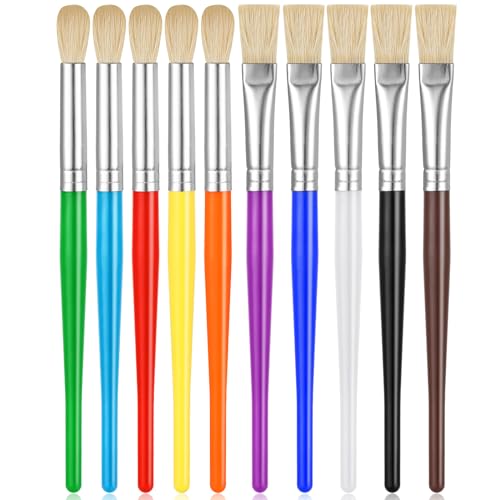 YGAOHF Kids Paint Brush Set, 10 Pcs Round and Flat, Easy Hold and Clean Toddler & Preschool Brushes for Acrylic, Oil, Watercolor, Washable Paint - color: 10pcs