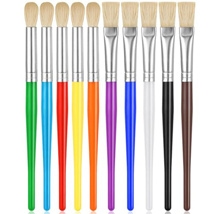YGAOHF Kids Paint Brush Set, 10 Pcs Round and Flat, Easy Hold and Clean Toddler & Preschool Brushes for Acrylic, Oil, Watercolor, Washable Paint - color: 10pcs