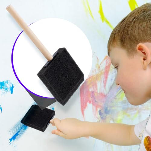 HINZIC 5Pcs 3inch Foam Paint Brushes Black Sponge Brushes Wood Handle Foam Brushes for Painting Varnishes DIY Craft Projects - size: 3 inch