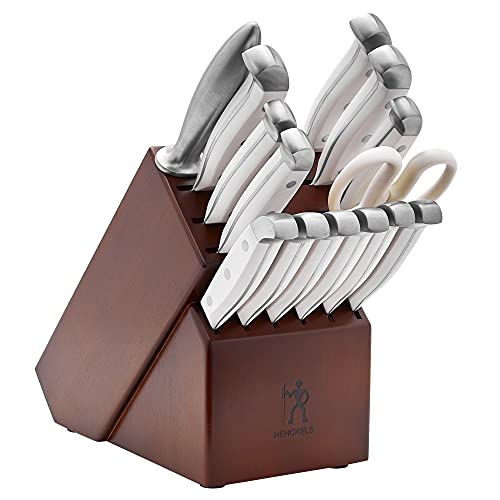 HENCKELS Statement Razor-Sharp 15-Piece White Handle Knife Set with Block, German Engineered Knife Informed by over 100 Years of Mastery - color: Dark Brown, size: 15-pc