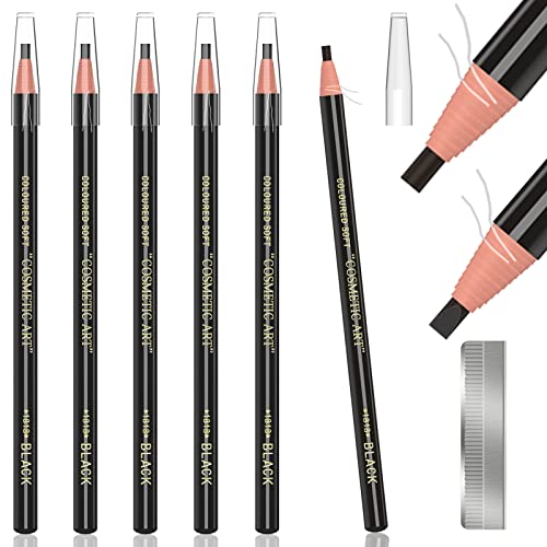 Waterproof Eyebrows Pencil Tattoo Makeup And Microblading Supplies Kit-Permanent Eye Brow Liners In 5 Colors Waterproof Eyebrow Pencils Peel - Brow Pencil Set For Marking (6 Black) - color: 6 Black