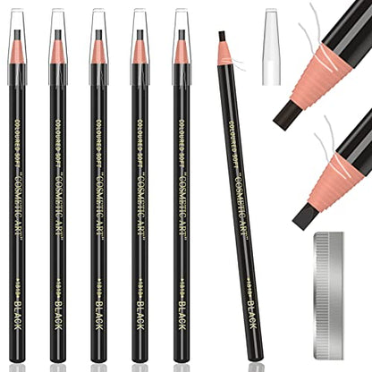 Waterproof Eyebrows Pencil Tattoo Makeup And Microblading Supplies Kit-Permanent Eye Brow Liners In 5 Colors Waterproof Eyebrow Pencils Peel - Brow Pencil Set For Marking (6 Black) - color: 6 Black