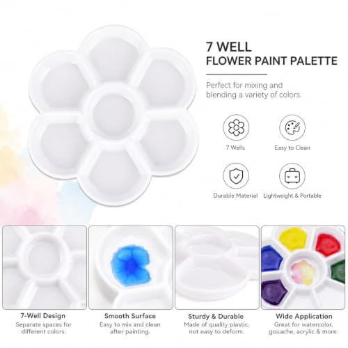 7 Well Flower Paint Palette,Watercolor Paint Palette,Gouache Palette,Paint Mixing Palette for Watercolor Painting Palette Acrylic Painting for Studio, Plein Air and Travel Painting, White