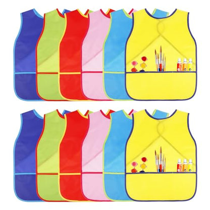 Kids Art Smock Sleeveless Painting Apron 3-8 Years | 3 Deep Pockets, Washable Waterproof Coverall for Painting, Crafts, Messy Play - Ideal for Boys Girls Classroom & Home - color: Blue, Yellow, Red, Green, Pink and Light Blue
