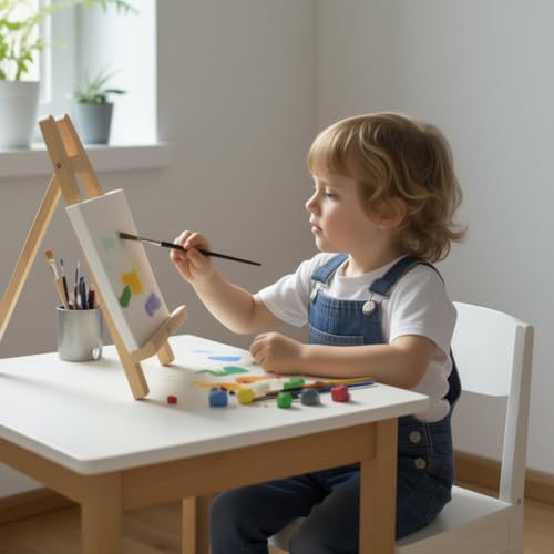 10.8 inch Tabletop Easel, Small Painting Easel with 5 Papers | Table Easel for Painting, Natural Pine Wood Mini Easels. 32K 300gsm Painting Paper. A-frame Structure Easel Stand.
