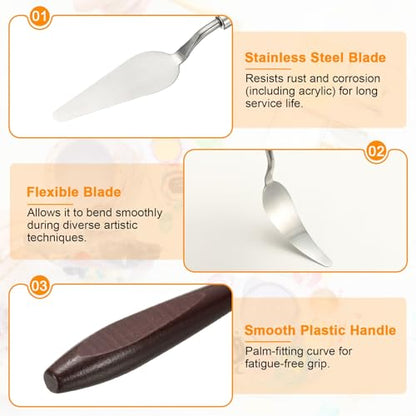 HARFINGTON 2pcs Palette Knife Painting Tool 2.83 x 0.91 Stainless Steel Art Spatula Pallet Knives Scrapers Tools with Beech Wood Handle for Acrylic Oil Canvas Mixing Spreading, Red/Silver - size: 2.83" x 0.91"