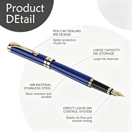 Tiankool Luxury Fountain Pen,Fine Nib, Exquisite Pen Gift Set for Men&Women-Includes 10 Ink Cartridges&Ink Converter- Nice Pens - Blue - color: Blue