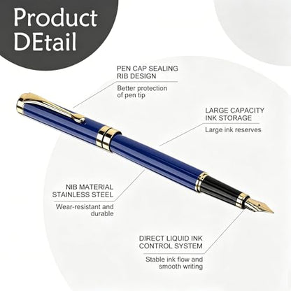 Tiankool Luxury Fountain Pen,Fine Nib, Exquisite Pen Gift Set for Men&Women-Includes 10 Ink Cartridges&Ink Converter- Nice Pens - Blue - color: Blue