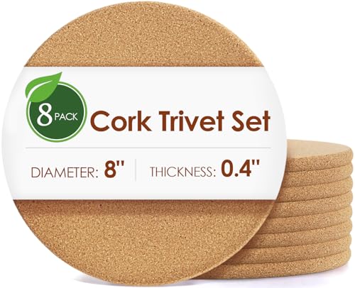 Cork Trivets for Hot Dishes 8 Pack 8 inch High-Density Thick Cork Trivets for Hot Pots and Pans, Heat Resistant Hot Pads for Kitchen, Multifunctional CorkCoasters for Countertop Table, - color: 05-8 Inch 8pcs Round