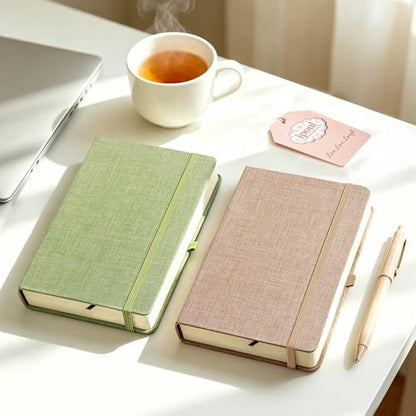 Linen Notebook, College Ruled, Hardcover, Lay Flat, B6, Small, 5x7, Thick, 100gsm, Green, Journal for Writing, Notebook for Work, Office - color: B6-Minimalism Green