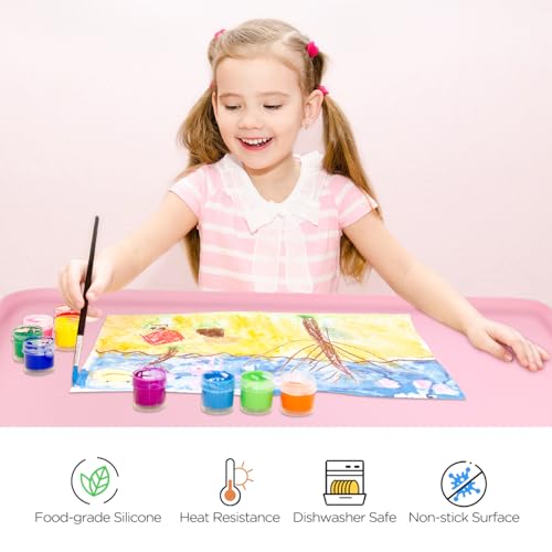 Silicone Painting Mat with Raised Sides, 24" x 16" Playdoh Art Mat | Food-Grade Silicone Art Mat for Crafts, Protects Table From Spills, Stains, Paint Mats for Clay, Jewelry-Making - color: Pink