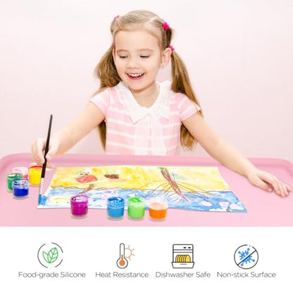 Silicone Painting Mat with Raised Sides, 24" x 16" Playdoh Art Mat | Food-Grade Silicone Art Mat for Crafts, Protects Table From Spills, Stains, Paint Mats for Clay, Jewelry-Making - color: Pink