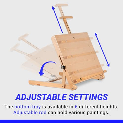 Falling in Art Beechwood Tabletop Easel, Wooden Drawing Board Easel, Adjustable Desktop Easel for Artists and Beginners, Suitable for Painting and Displaying Artwork