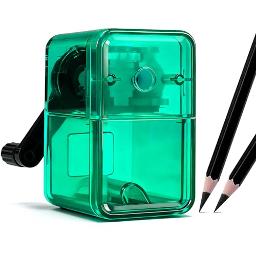 Manual Pencil Sharpener, Labor-Saving Hand Crank Automatic Pen Entry, for 6.5-8 mm Pencils and Colored Pencils with 2 Levels of Pencil Sharpness，for Kids, Students, Classroom, Home and Office - color: Green