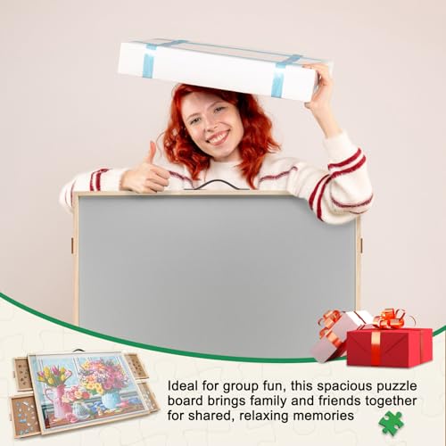 ALL4JIG 1000 Pieces 2-in-1 Tilting & Rotating Puzzle Board, 30.16" x 22.44"Adjustable Angle Puzzle Board with 4 Drawers & Clear Protective Cover, Birthday Gift for mom,with a Tabletop Easel-Style Tilt - color: Iron, size: Small-1000pcs