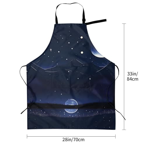 Round watercolor painting Heavy Duty Waterproof Apron with Pockets for AdultsResistant Grilling, Gardening, Painting - color: Serene Blue Night View