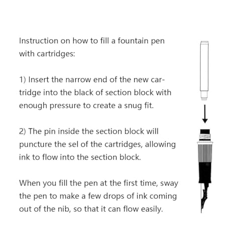 Asvine Fountain Pen Ink Cartridges Black Color, Set of 30 Refill Ink Cartridges, 3.4 mm Bore Diameter - color: Black