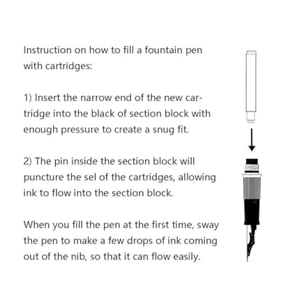 Asvine Fountain Pen Ink Cartridges Black Color, Set of 30 Refill Ink Cartridges, 3.4 mm Bore Diameter - color: Black