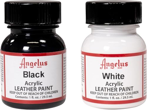 Angelus Acrylic Leather Paint - Black & White Duo 1oz Each - Durable, Waterproof, Flexible Paint for Shoes, Sneakers, Leather, Canvas, Furniture, and More